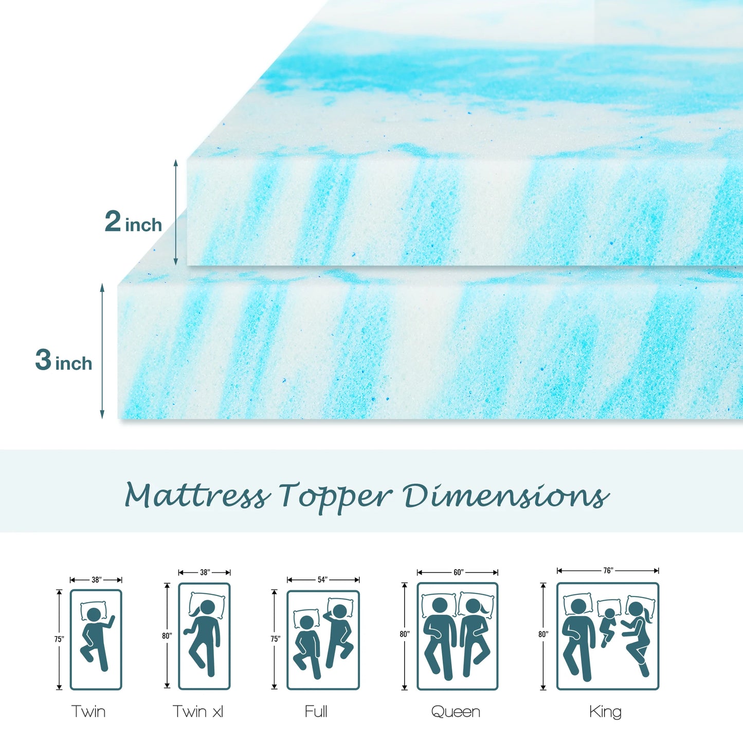 JHK 2 To 4 Inch Gel Cooling Memory Foam Mattress Topper