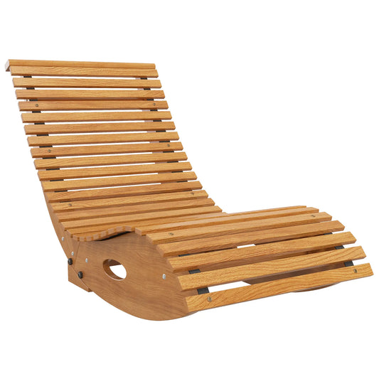Outsunny Outdoor Teak Rocking Chair With Slatted Seat