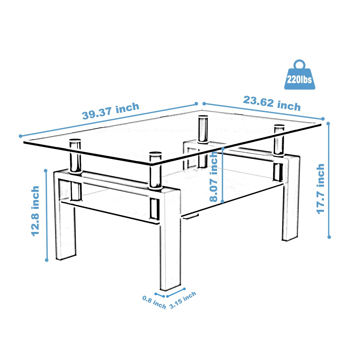 Glass Rectangle Coffee Table For Modern Living Room