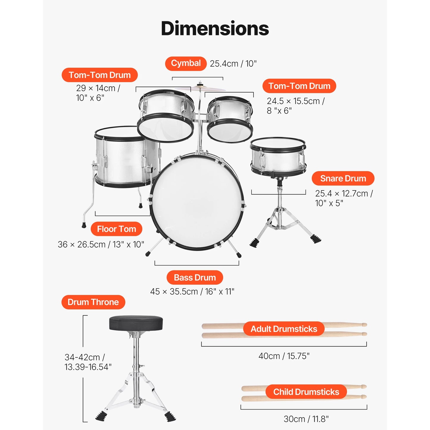 SucceBuy Five Piece Kids Drum Set With Adjustable Throne
