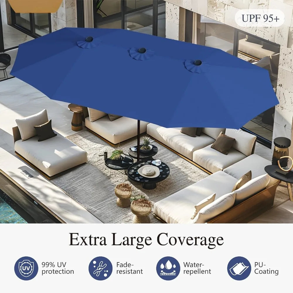 Rectangular Market Patio Umbrella With Stainless Steel Frame And Base Included