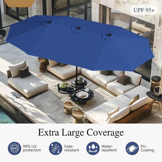 Rectangular Market Patio Umbrella With Stainless Steel Frame And Base Included