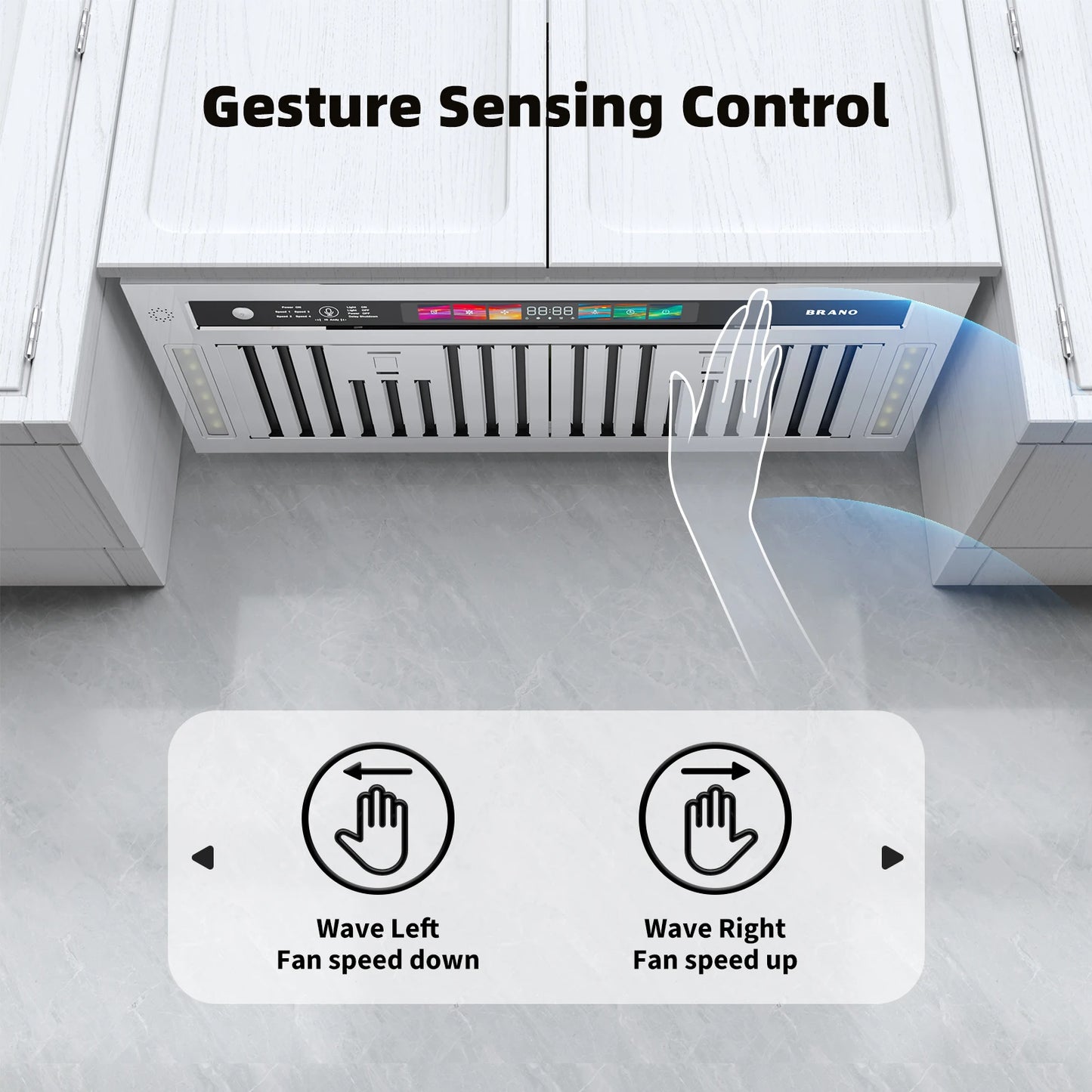 BRANO Range Hood Insert 900 CFM Smart Voice Gesture Touch Control 4 Speed