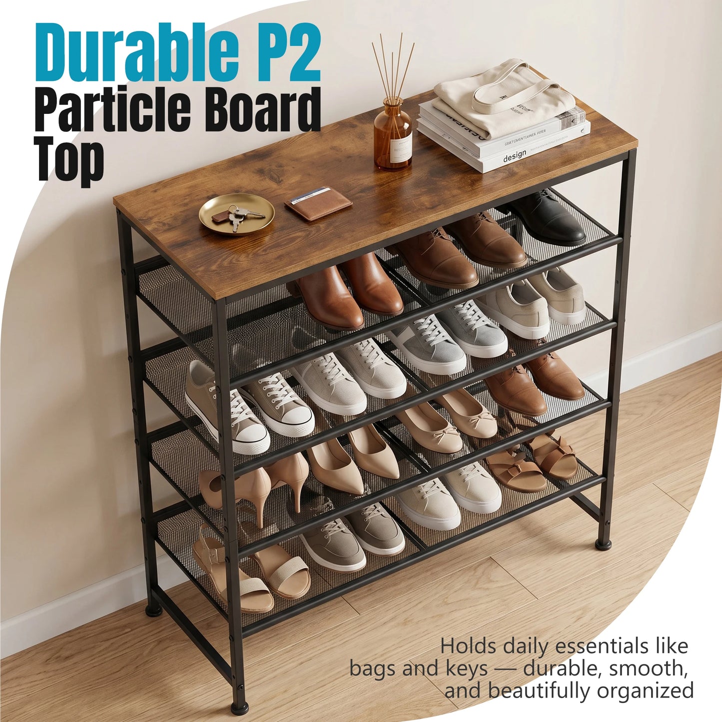 JHK 5 Tier Metal Shoe Storage Cabinet with Adjustable Shelves