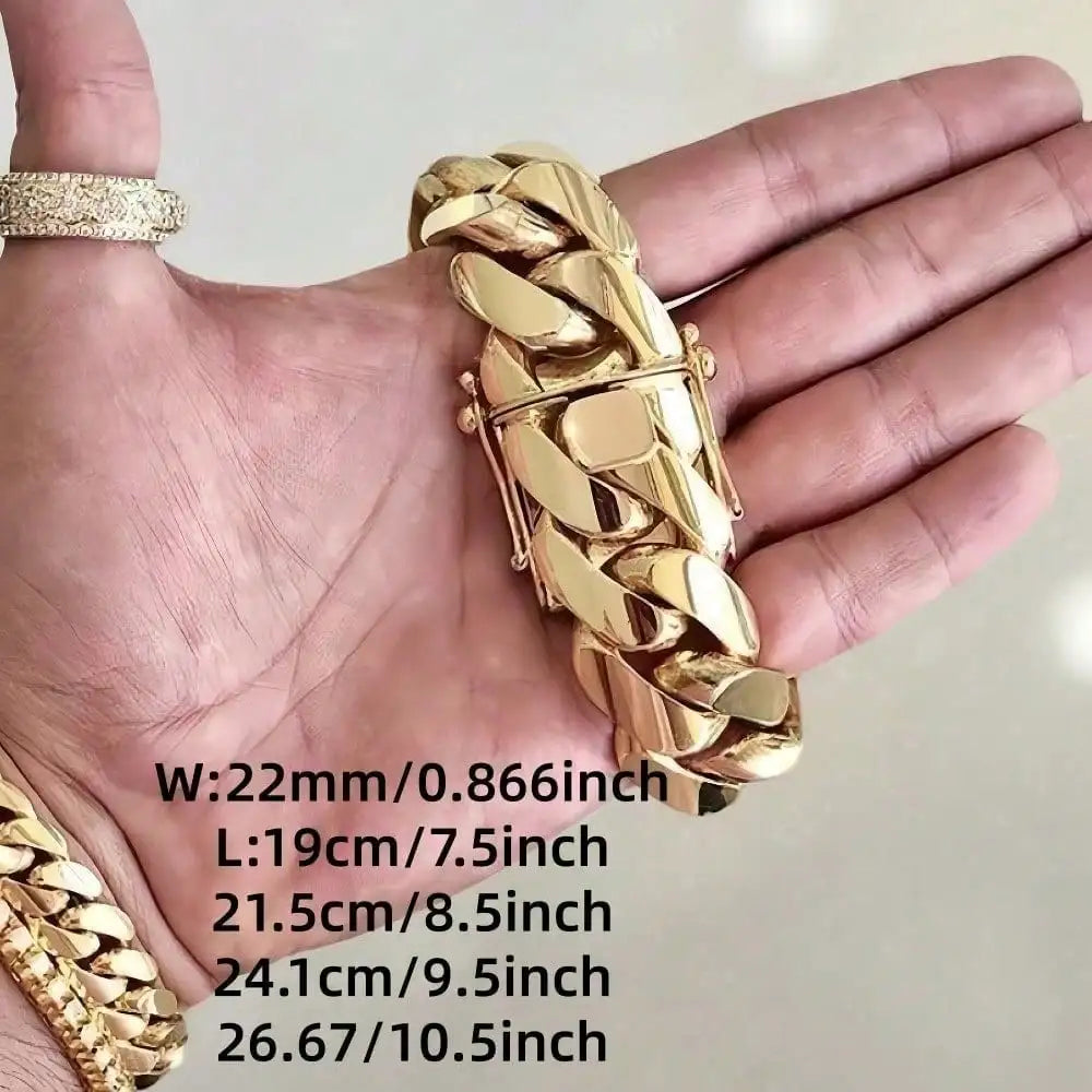8-22mm Hip Hop Bling Gold Color Stainless Steel  Cuban Miami Link Chain Necklaces for 18k Gold-plated Men Rapper Jewelry(1PC)