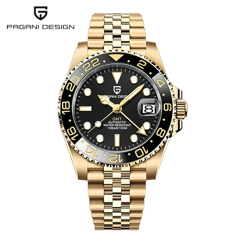 PAGANI DESIGN 40mm Automatic GMT Wristwatch Stainless Steel Waterproof Men Watch Top Brand Mechanical sports Watches Men PD-1662