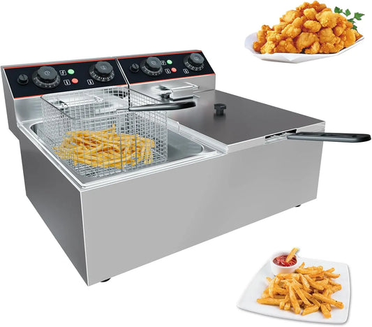 Acekool Commercial Electric Deep Fryer With Baskets Adjustable Temperature