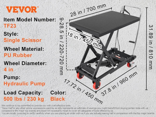 SucceBuy Hydraulic Lift Table Cart With Manual Single Scissor Platform
