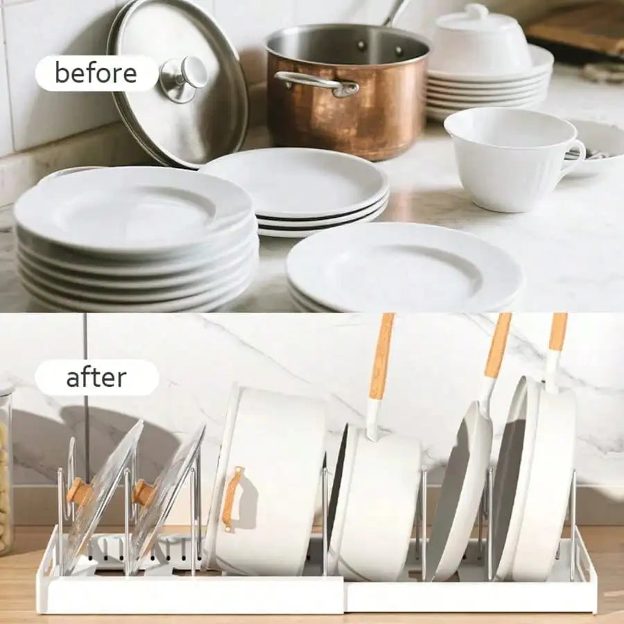 Pull-Out Pot And Pan Organizer, Kitchen Cabinet Drawer With 10 Adjustable Dividers, Easy Assembly, Pasting Fixed, No Drilling, Large Capacity, Heavy Duty, Expandable Length Between 16.93-23.23 Inches, Perfect Mother's Day Gif