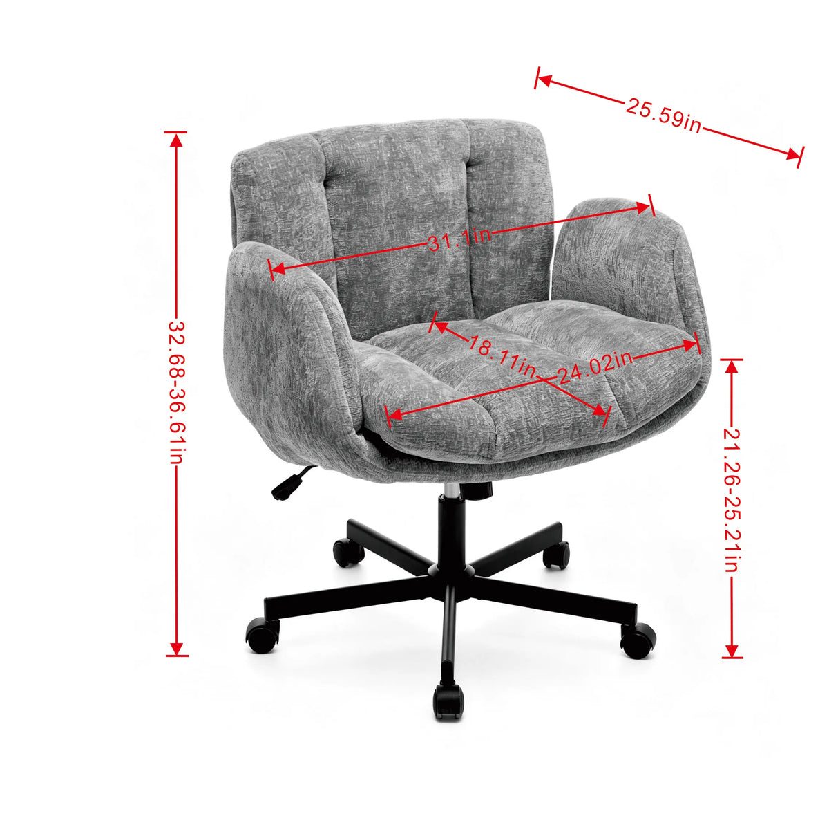 Modern Chenille Swivel Office Chair, Height Adjustable Desk Chair with Convertible Armrests, Double Cushioned Task Chair for Home Office Study Vanity, Cream Beige