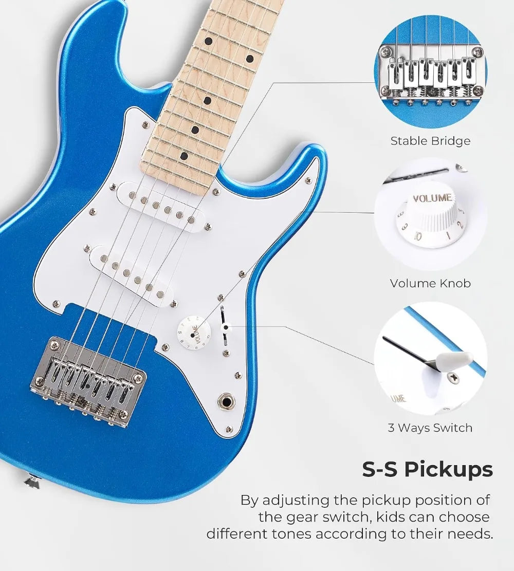 30 Inch Kids Electric Guitar Beginner Kit with Amp, Bag, Strap, Tuner, Capo, Picks, Cable (Blue)