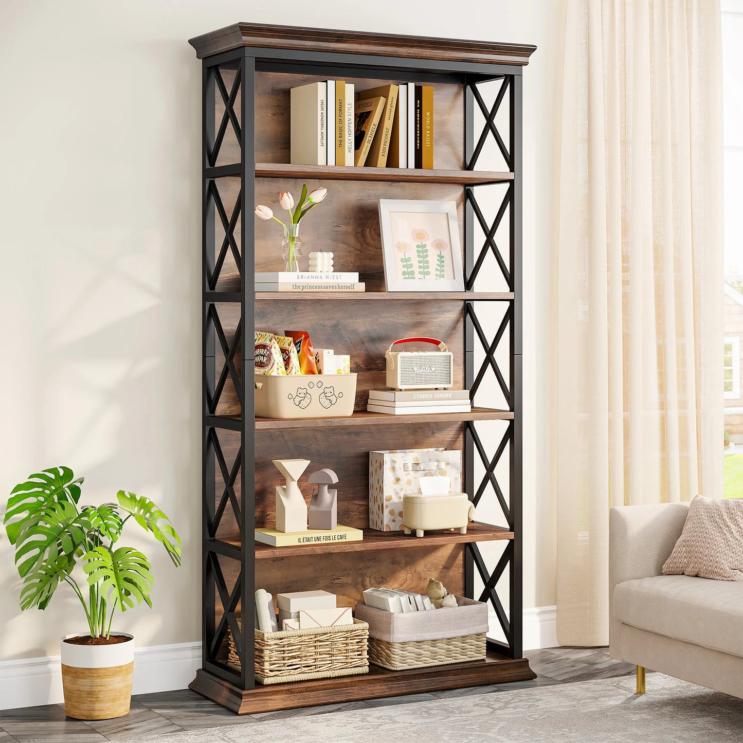 Tribesigns Industrial Bookcase Five-Shelf Floor Standing