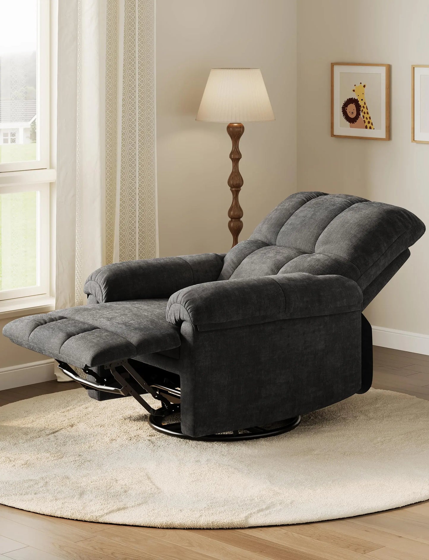 HiMISS Chenille Recliner Chair With Swivel Rocker Padded Armrests