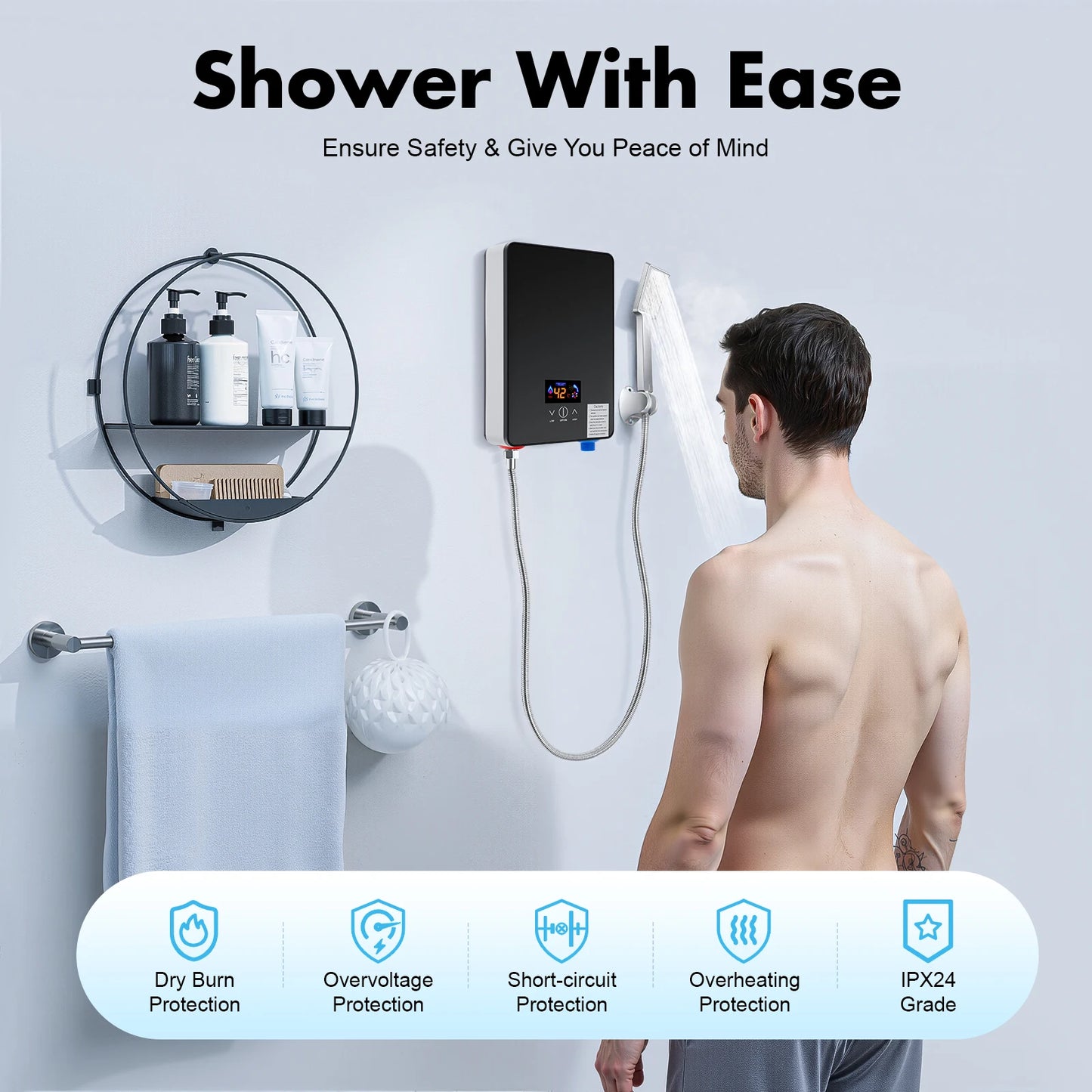 6500W 220V Electric Tankless Water Heater Instant Electric Water Heater Wall-Mounted for Kitchens, Bathrooms Black/Red