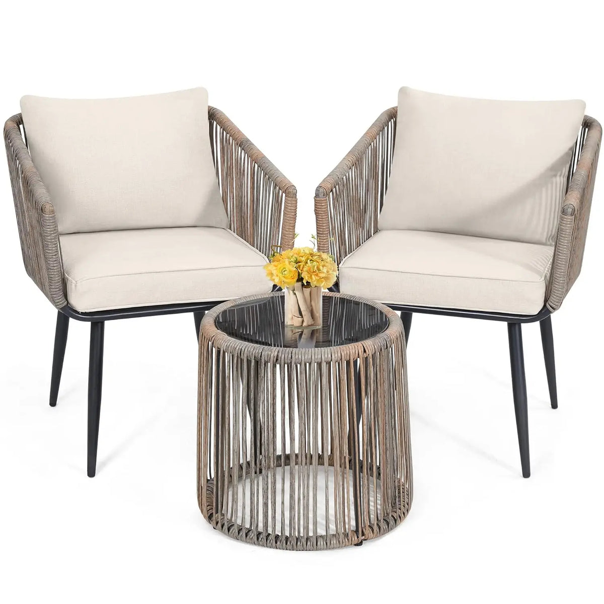 Modern Rattan Outdoor Patio Bistro Set With Sofa And Chairs
