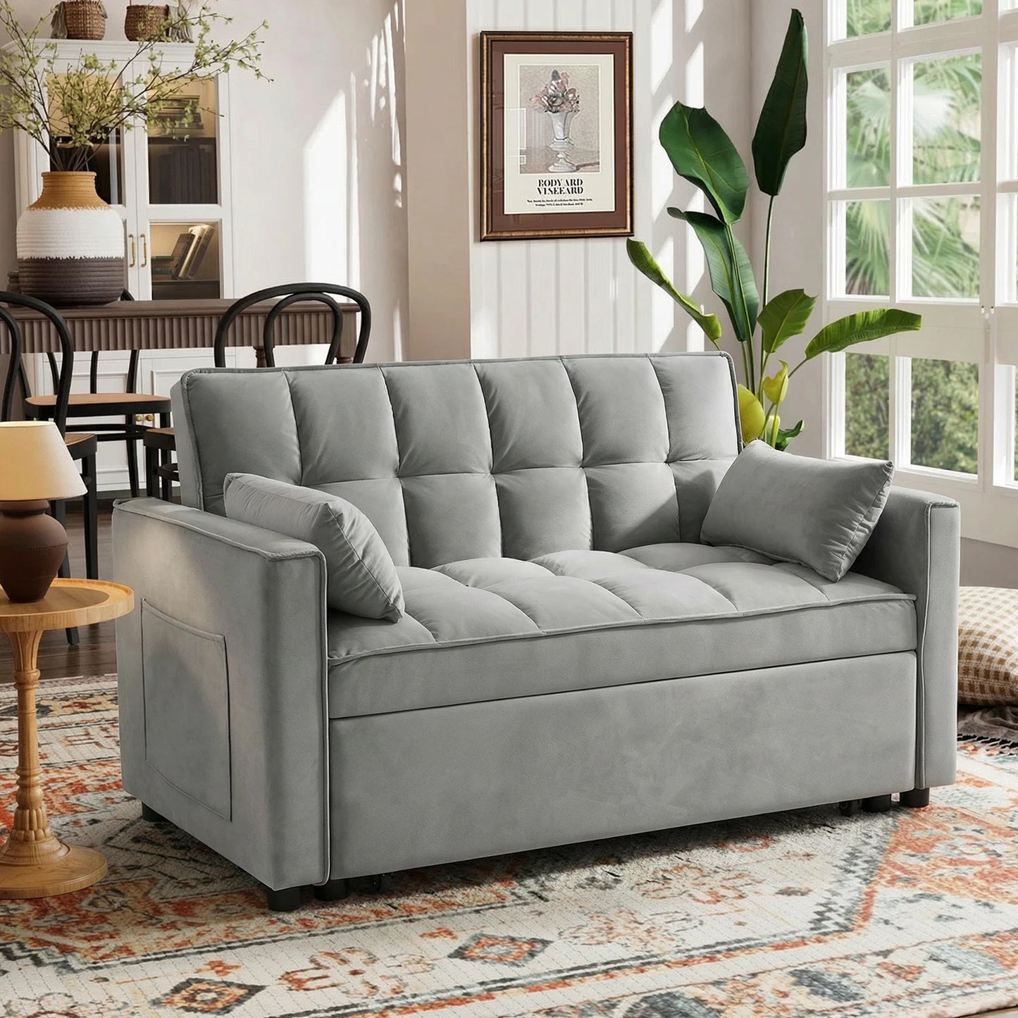 Velvet Convertible Sleeper Sofa With Modern Tufted Back Design