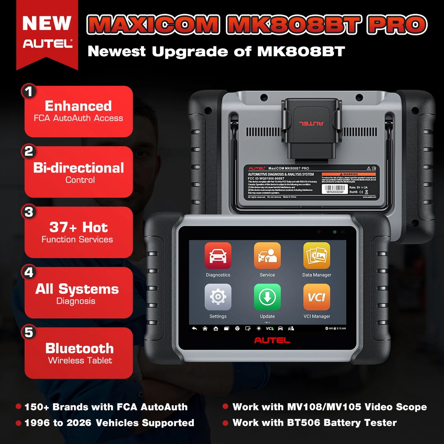 Autel MaxiCOM MK808BT PRO Car Automotivo Diagnostic Tools Bluetooth OBD2 Scanner Code Reader Diagnosis Tool PK MK808KBT MK808S