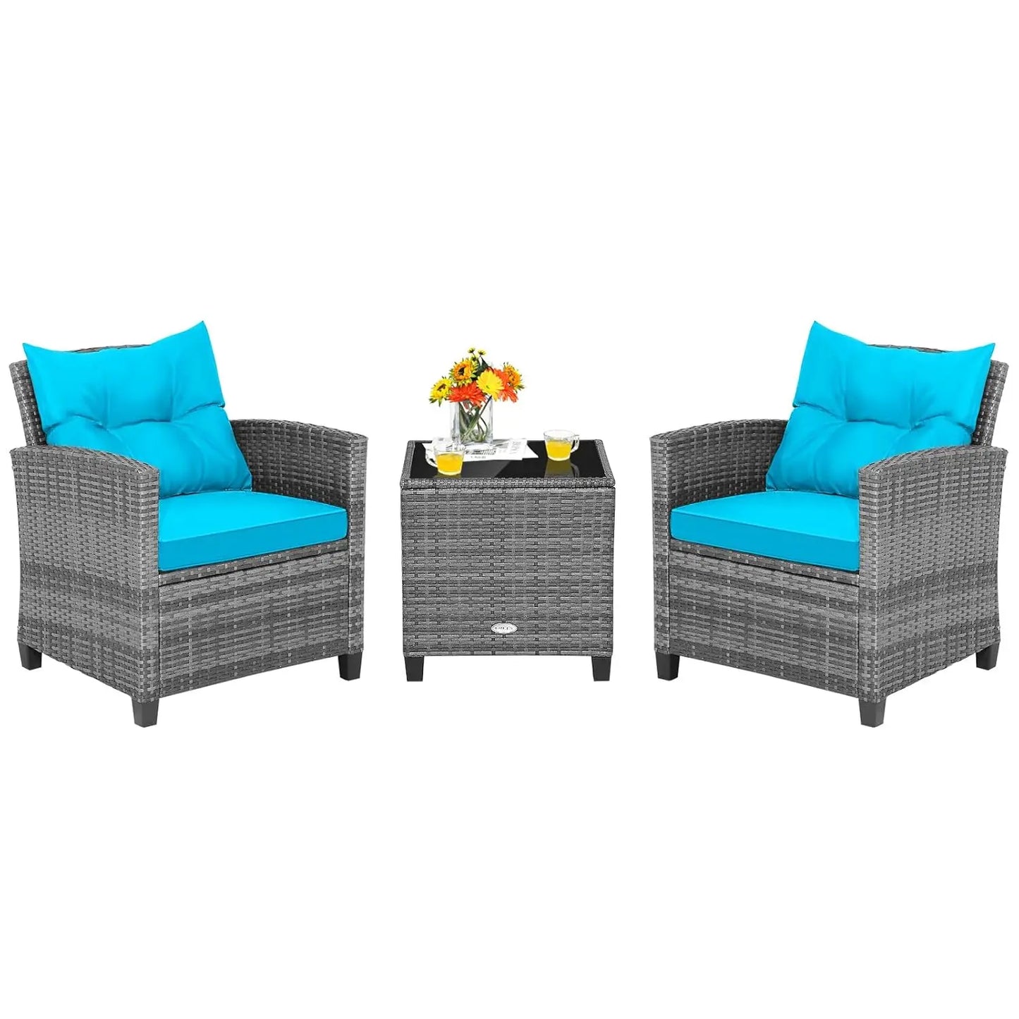 Rattan Wicker Outdoor Patio Sofa Set With Washable Cushions And Tempered Glass