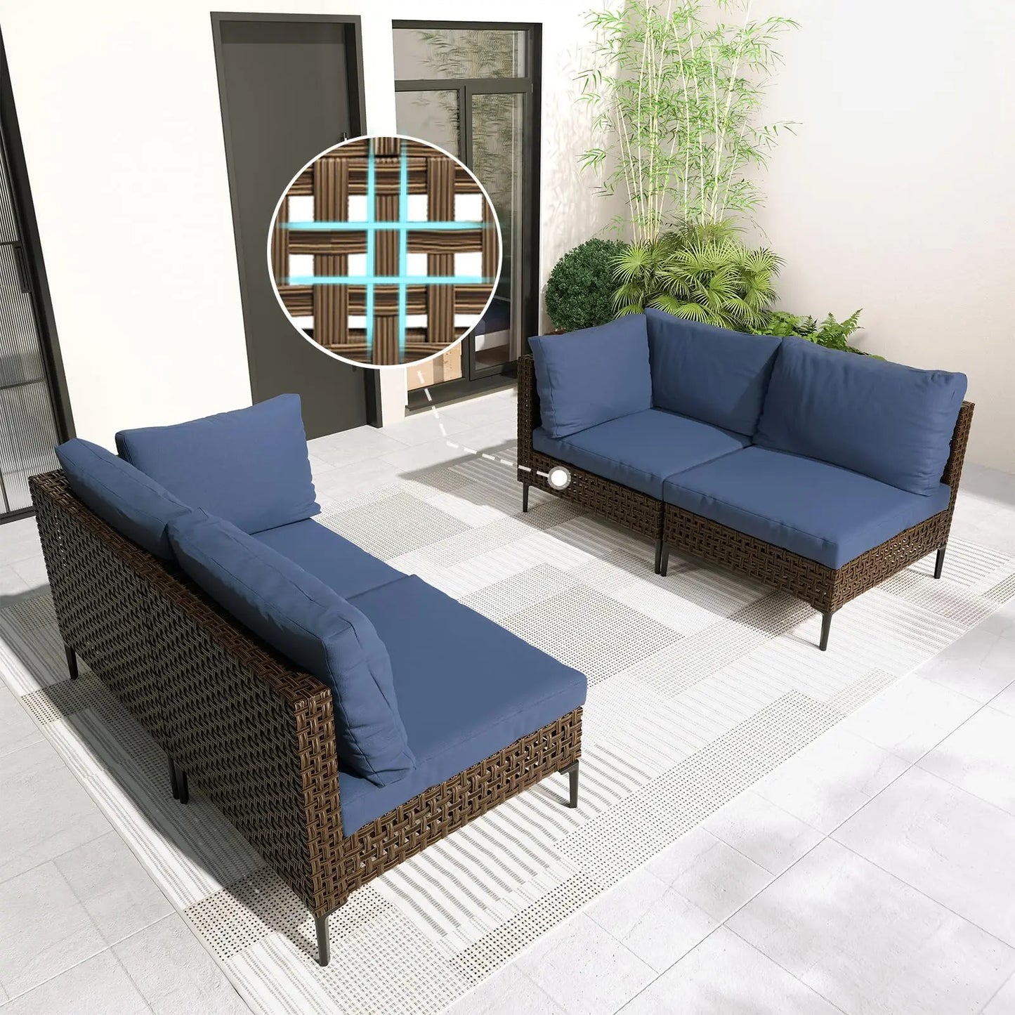 Boho Outdoor Conversation Set In Wicker With Water Resistant Cushions