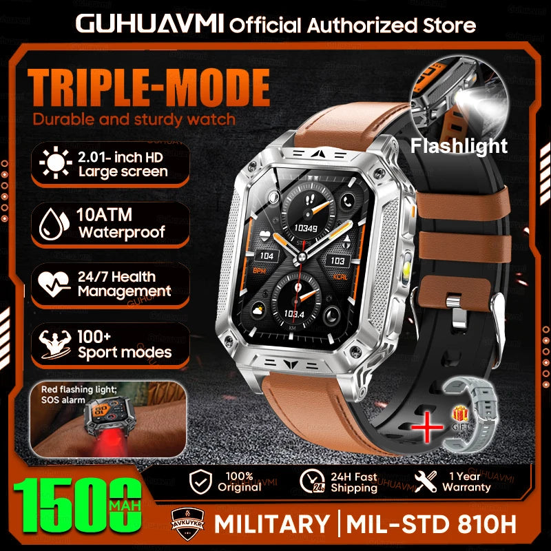 Military Grade Smartwatch 1500mAh Battery Life 100 Days Bluetooth Call SOS