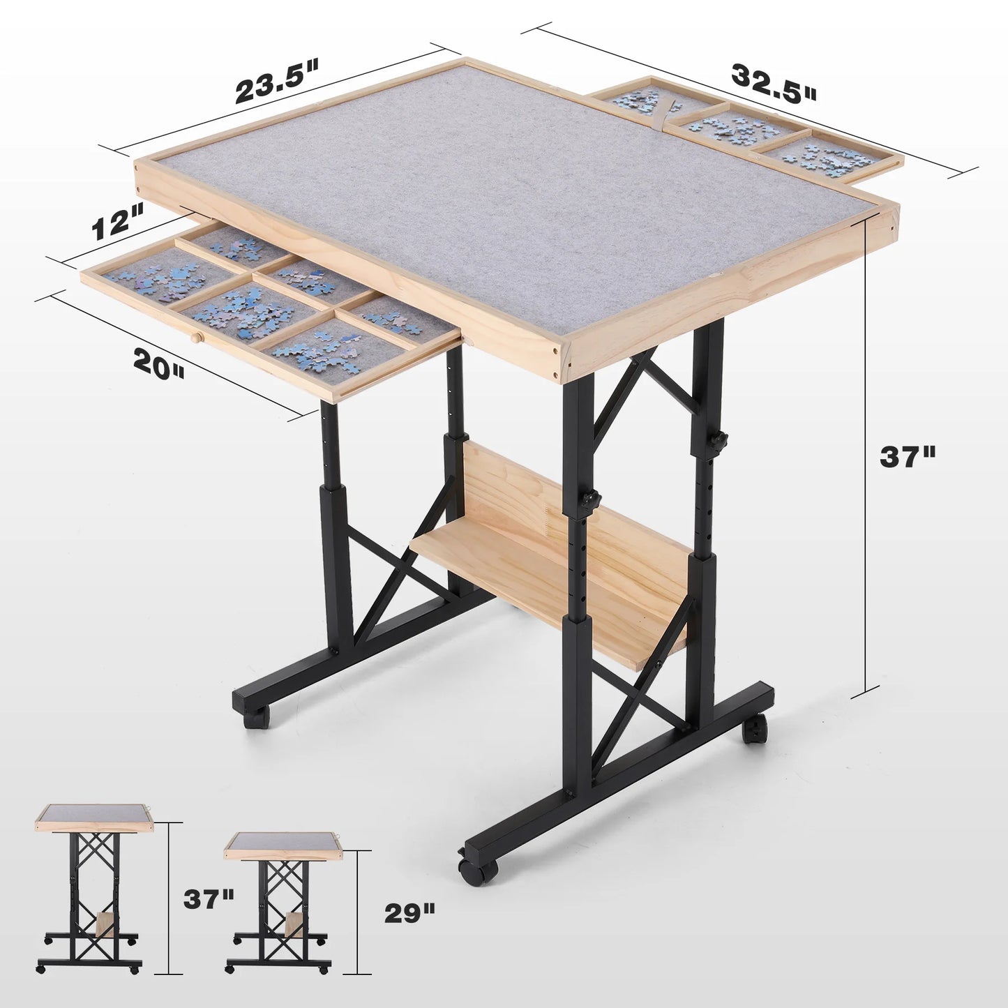 Jigsaw Puzzle Table With Legs Adjustable Angles Drawers Wheels