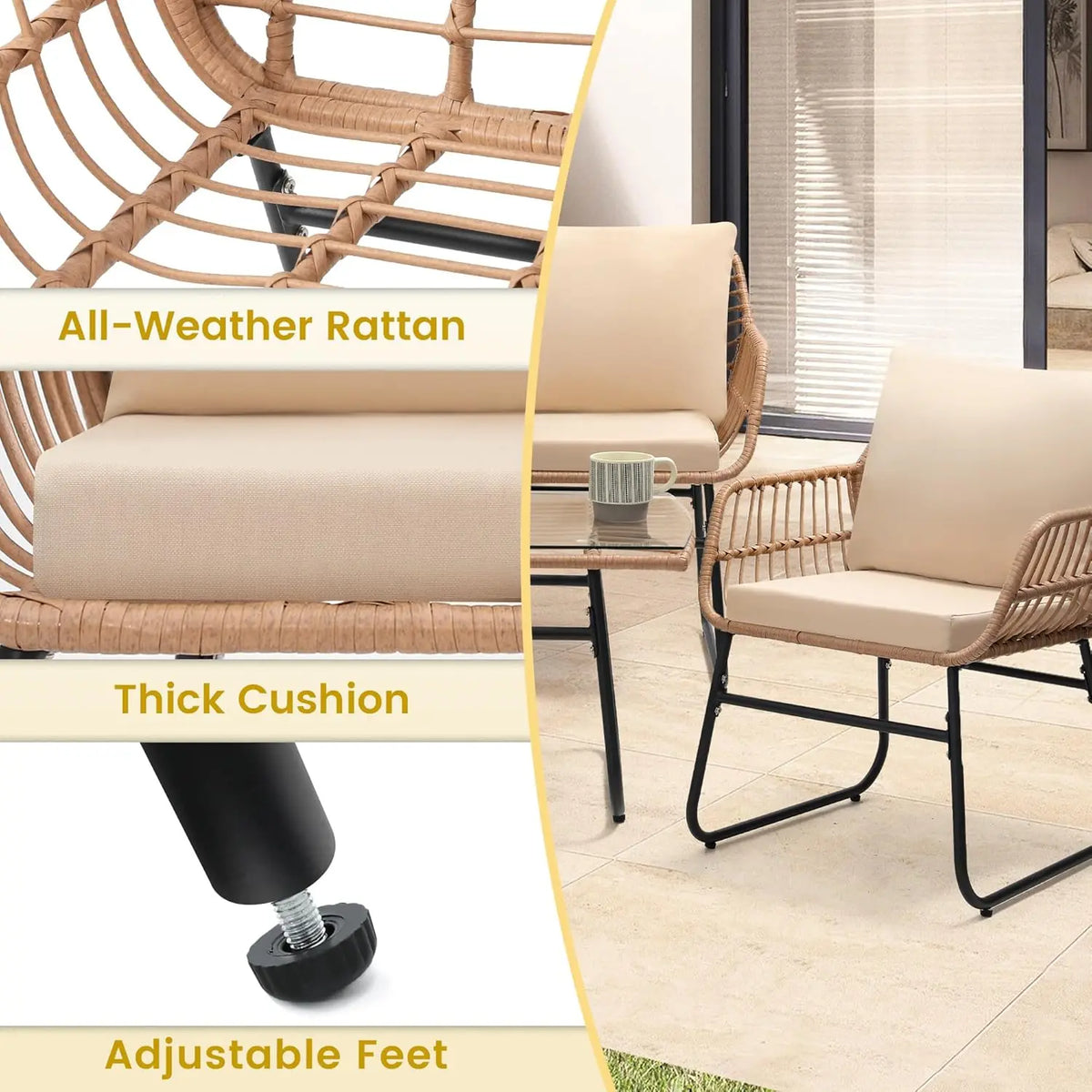 Modern Rattan Outdoor Patio Bistro Set With Sofa And Chairs