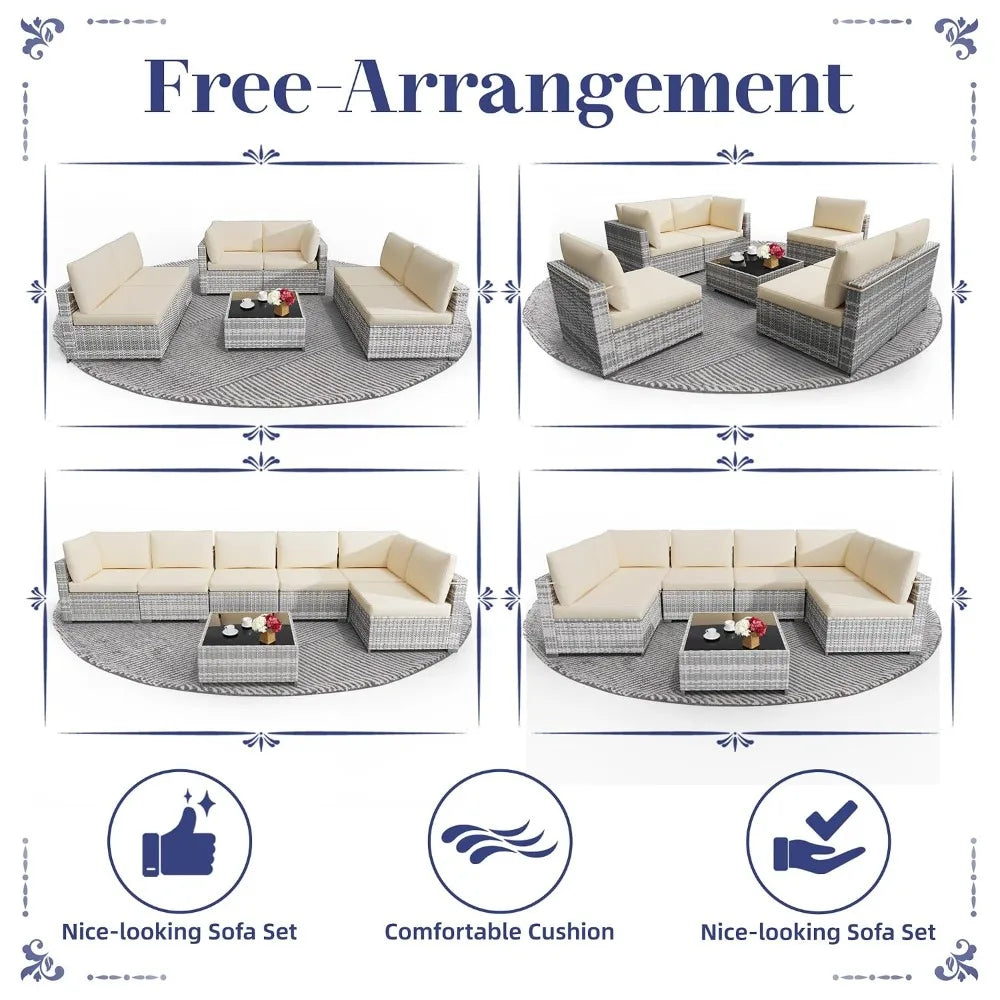 Seven Piece All Weather PE Rattan Modular Sectional Patio Set