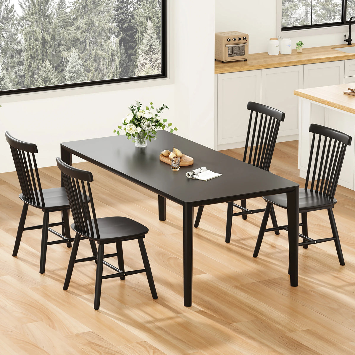 Farini Dining Chairs Set of 4, Mid Century Modern Spindle Back Wood Chairs with Comfortable Seat for Kitchen & Dining Room