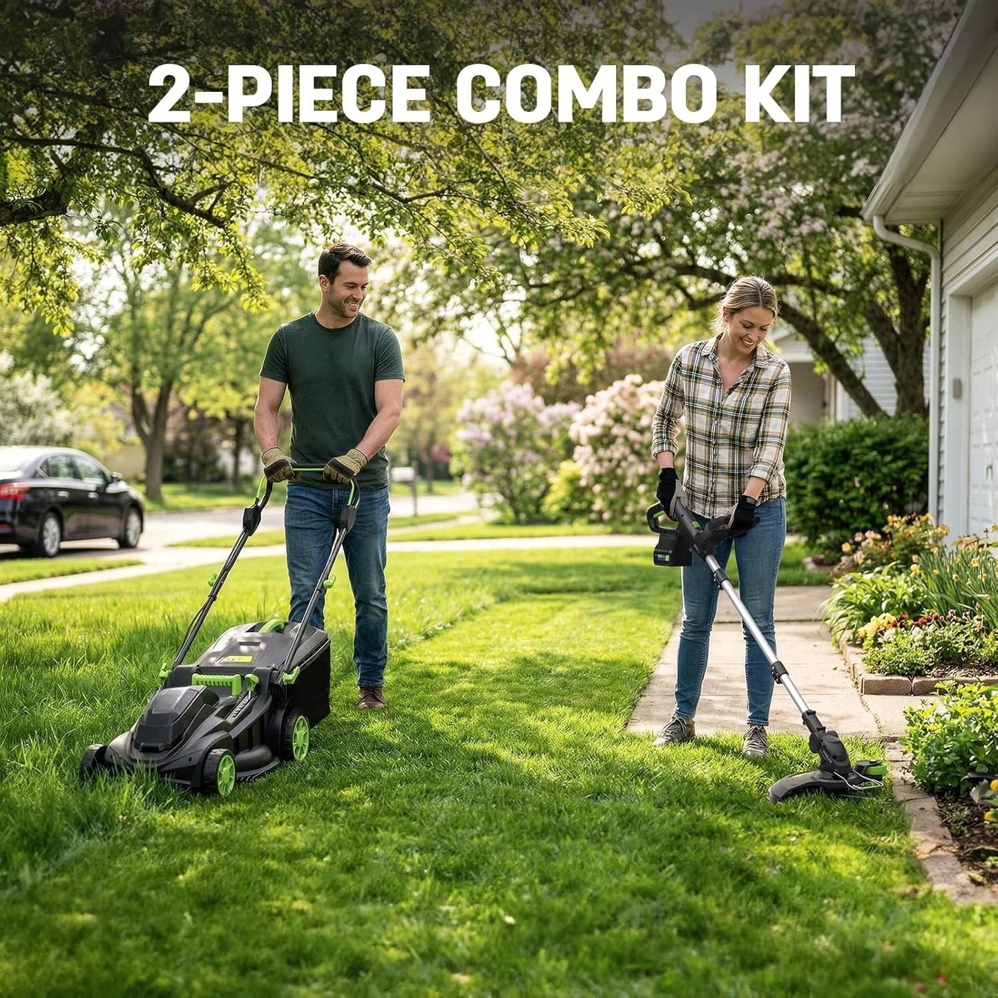 40V Cordless Lawn Mower And Trimmer Combo With Dual Chargers