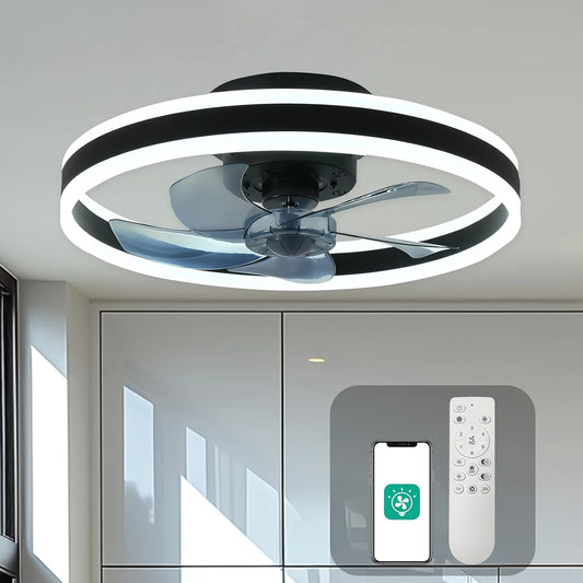 Ceiling Fan with Remote Control Flush Mount Modern Indoor 19.7" LED Dimmable Low Profile Ceiling Fans