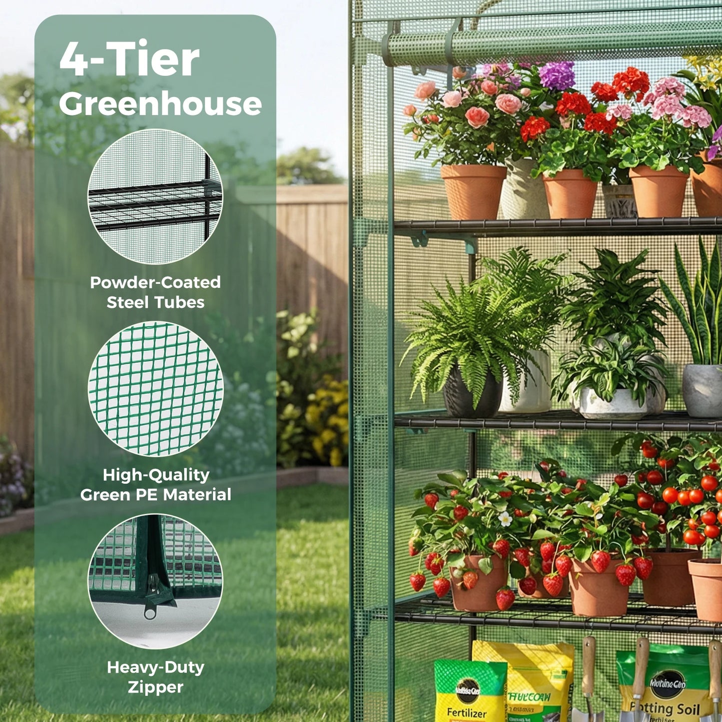 Mini Greenhouse Portable Multi Tier Plant Rack With PE Cover