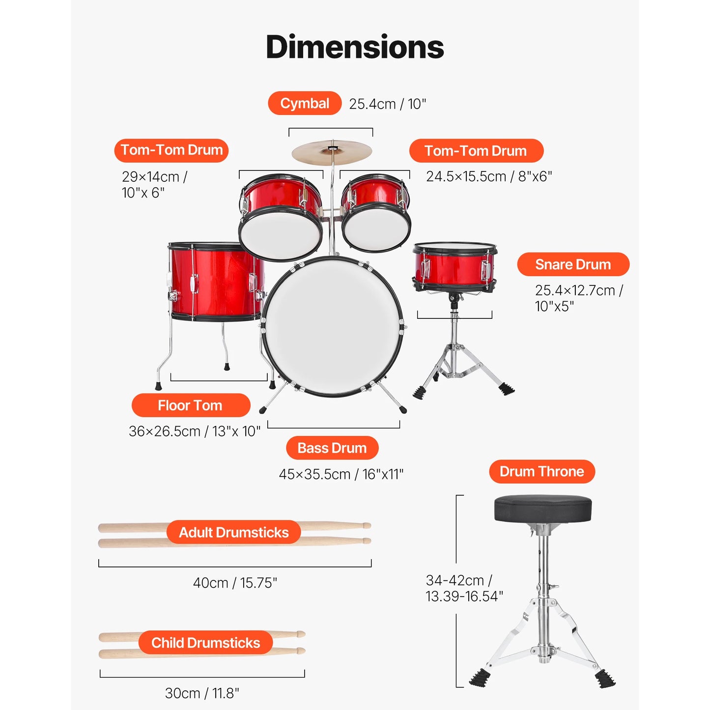 SucceBuy Five Piece Kids Drum Set With Adjustable Throne