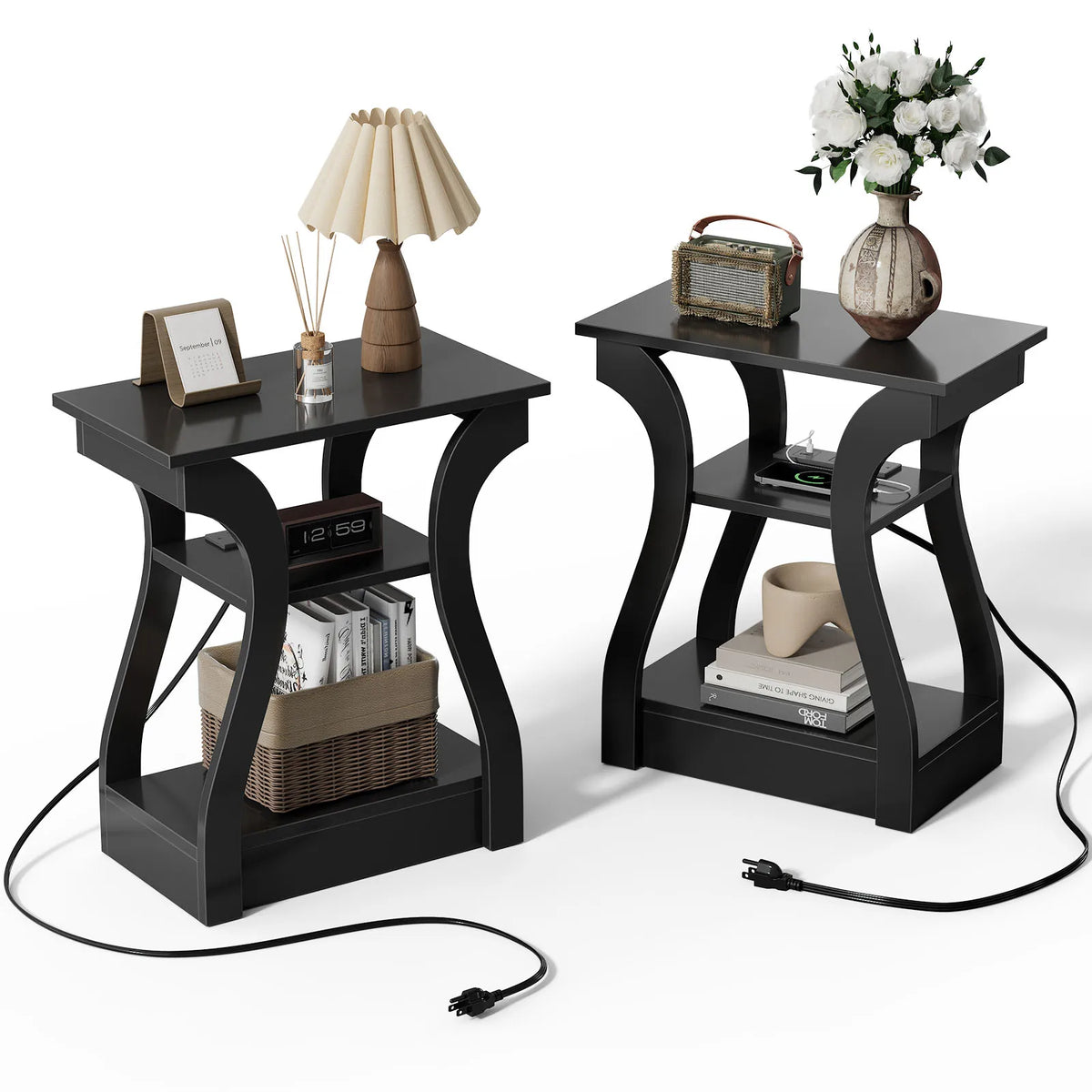 MCQ Modern Metal Side Cabinet With Integrated Charging Station