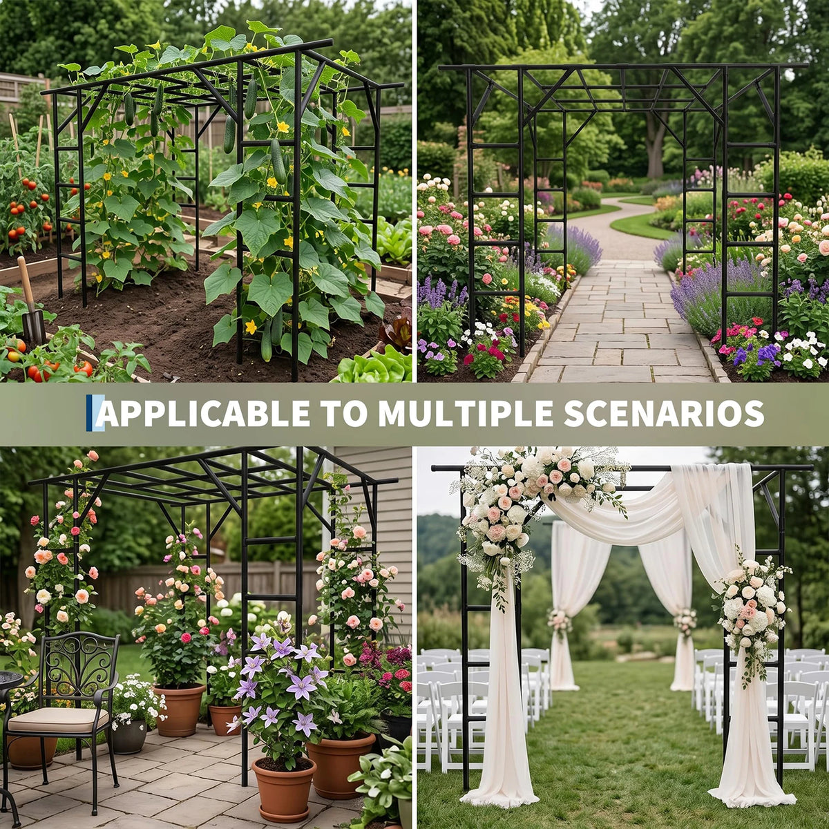 HiMiss Heavy Duty Metal Garden Arch Plant Trellis For Vines