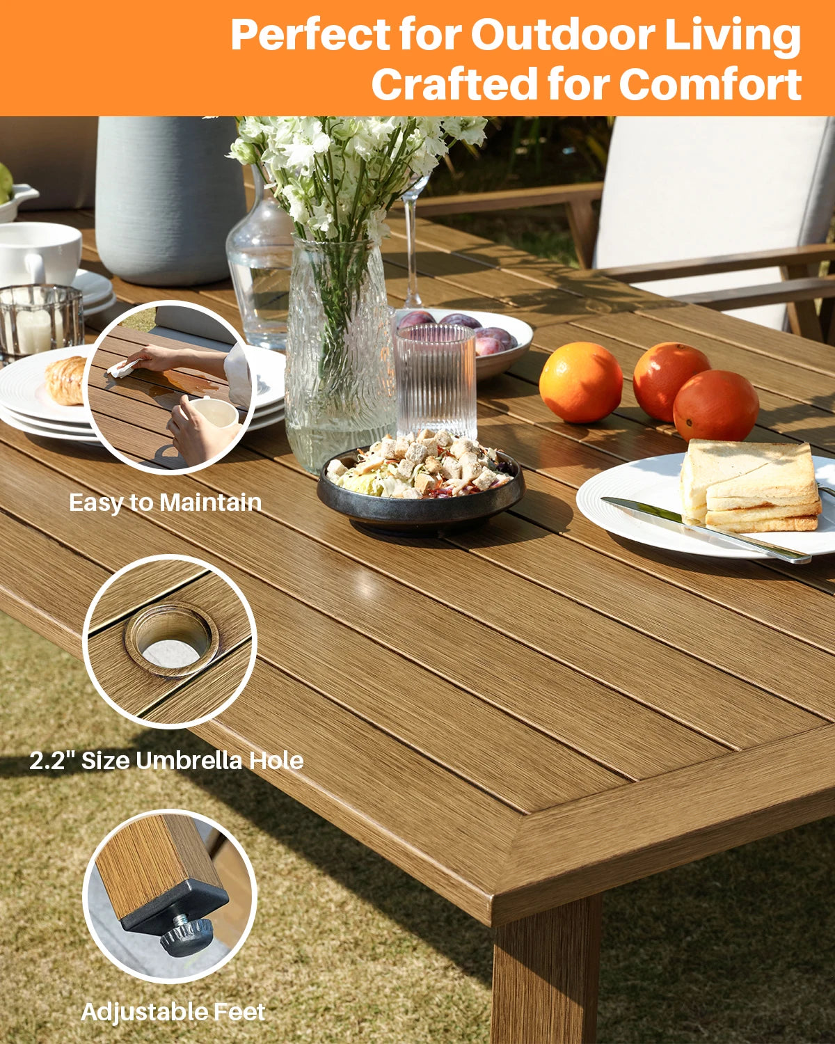 SeeHill 9 Piece Outdoor Aluminum Patio Dining Set With Umbrella Hole