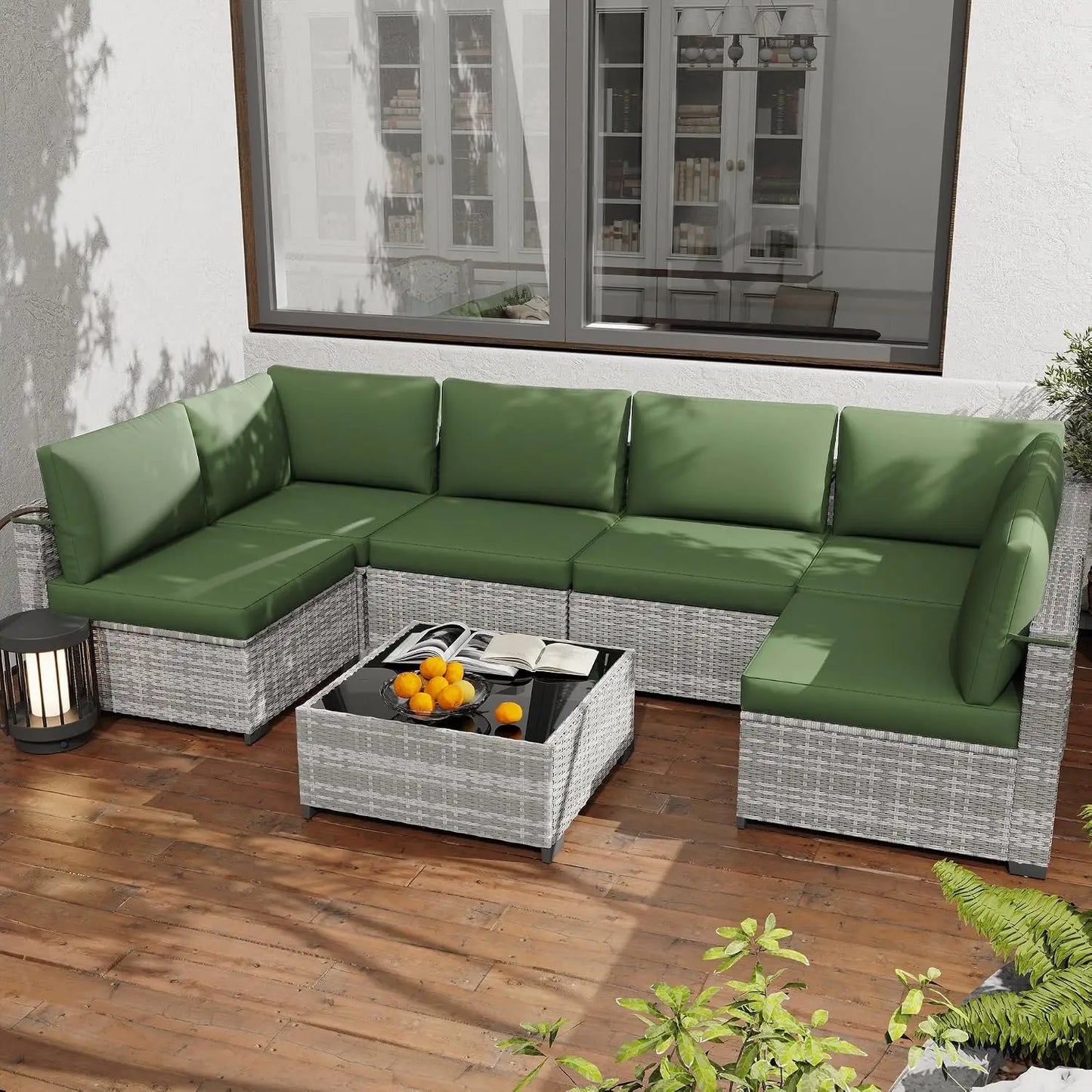 Seven Piece All Weather PE Rattan Modular Sectional Patio Set