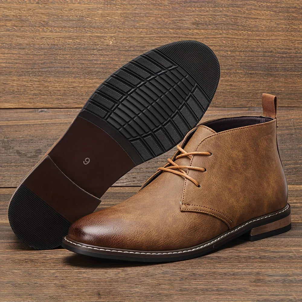 Hecrafted Leather Desert Boots Men Casual Retro Style Comfort