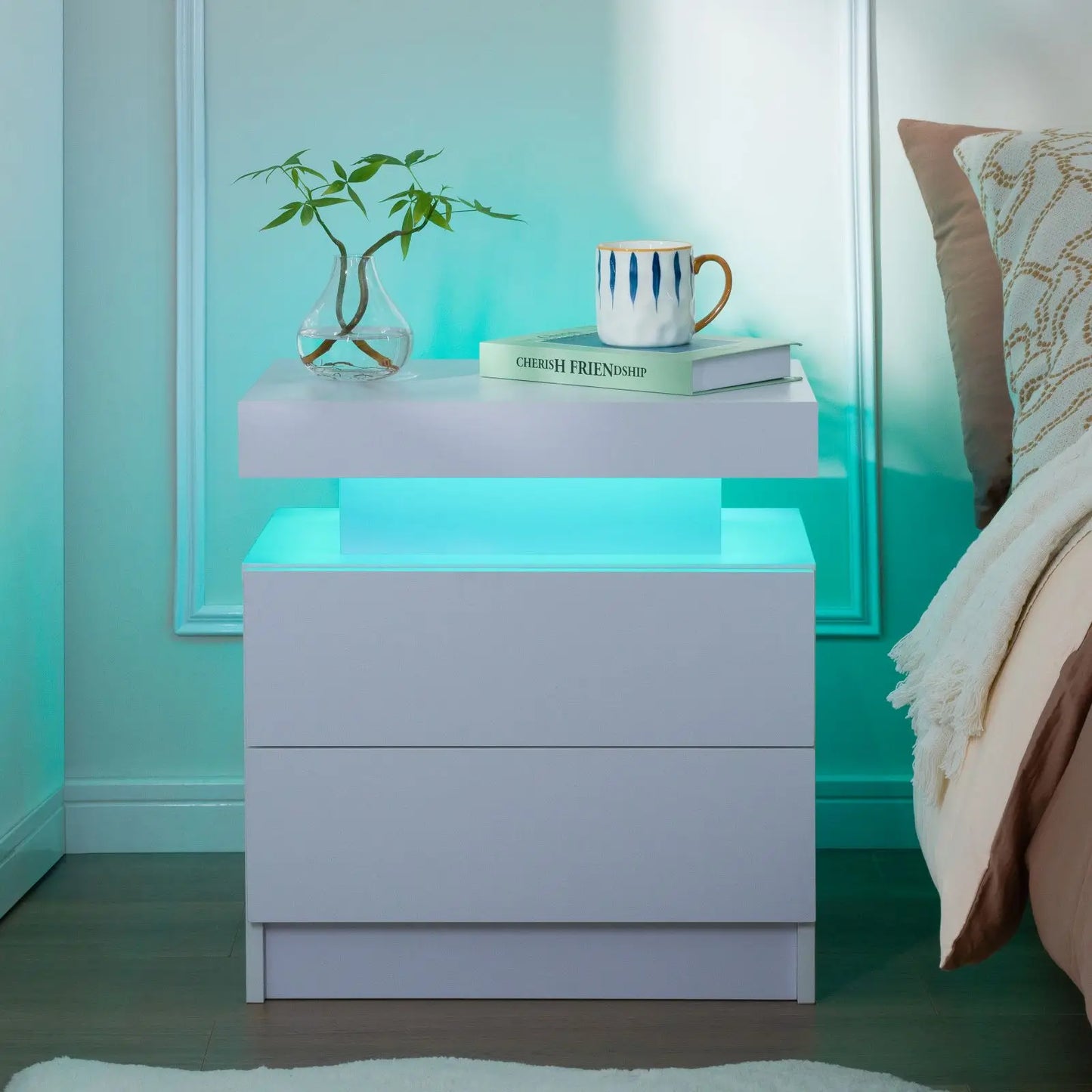 Cubehom Modern Morocco Base LED Nightstand Set Of 2