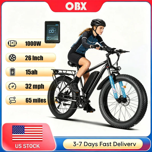 Obx 1500W Electric Bicycle With Fat Tire And 48V Battery