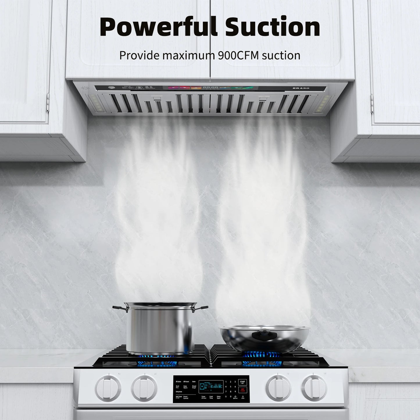 BRANO Range Hood Insert 900 CFM Smart Voice Gesture Touch Control 4 Speed