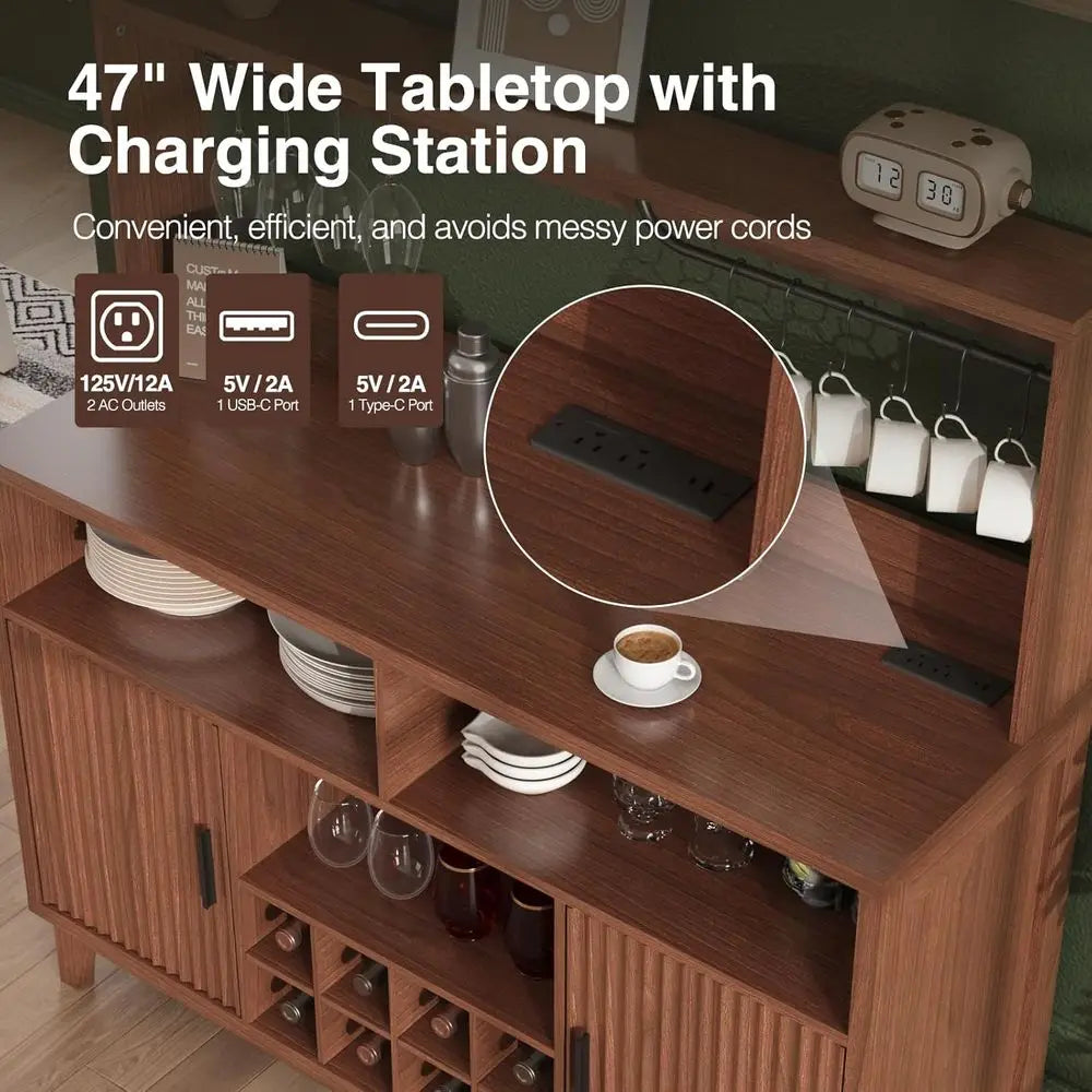 Multi-Function Storage Cabinet With Coffee Bar And Wine Rack