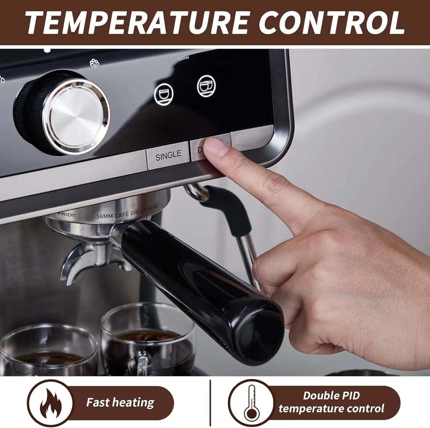 Acekool Espresso Machine With Grinder And Milk Frother Steam Wand 20 Bar