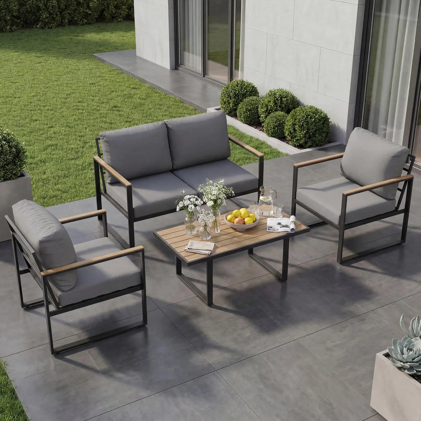 HobbyLane Modern 4-Piece Outdoor Patio Conversation Set