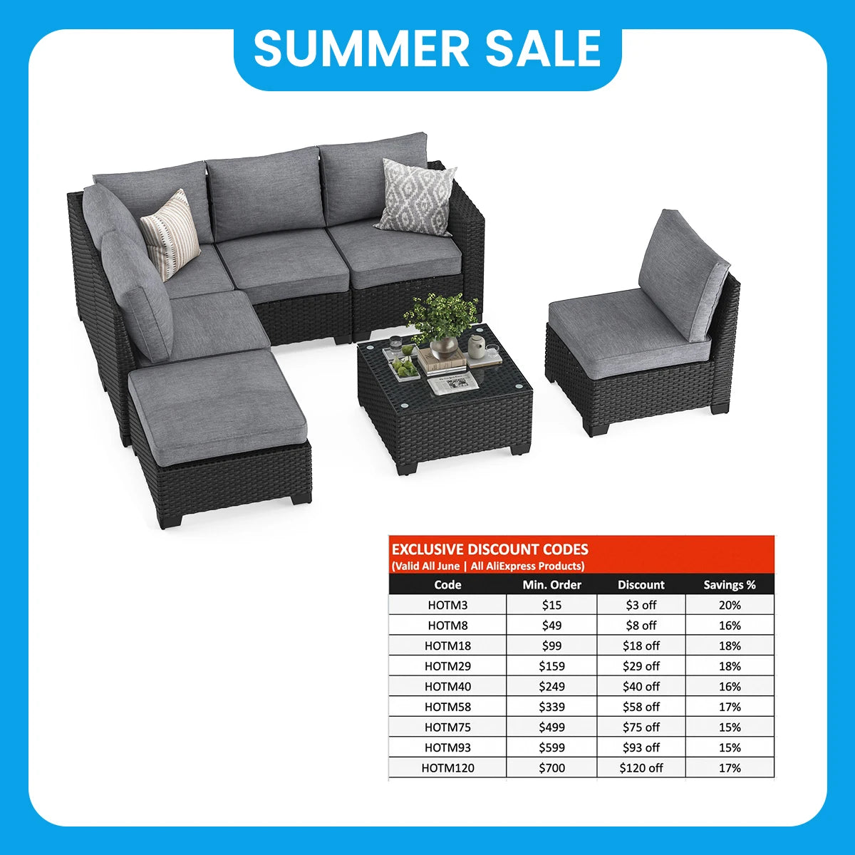 Patio Sectional Sofa Set With Ottoman Water Resistant Fabric