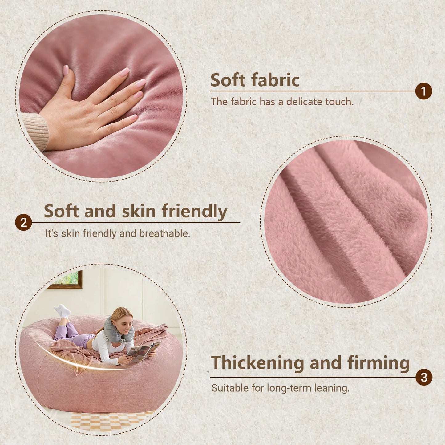 Memory Foam Beanbag Chair With Washable Flannel Cover For Reading