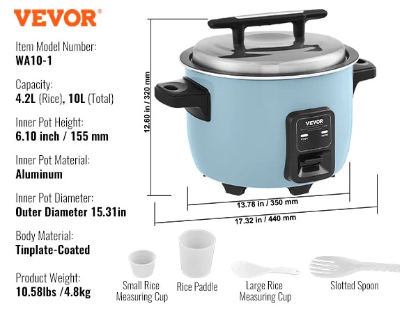 VEVOR Commercial Rice Cooker With Aluminum Nonstick Inner Pot