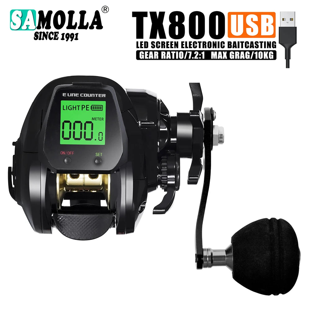 SAMOLLA Electric Baitcasting Fishing Reel With Led Screen 7.2:1 Saltwater