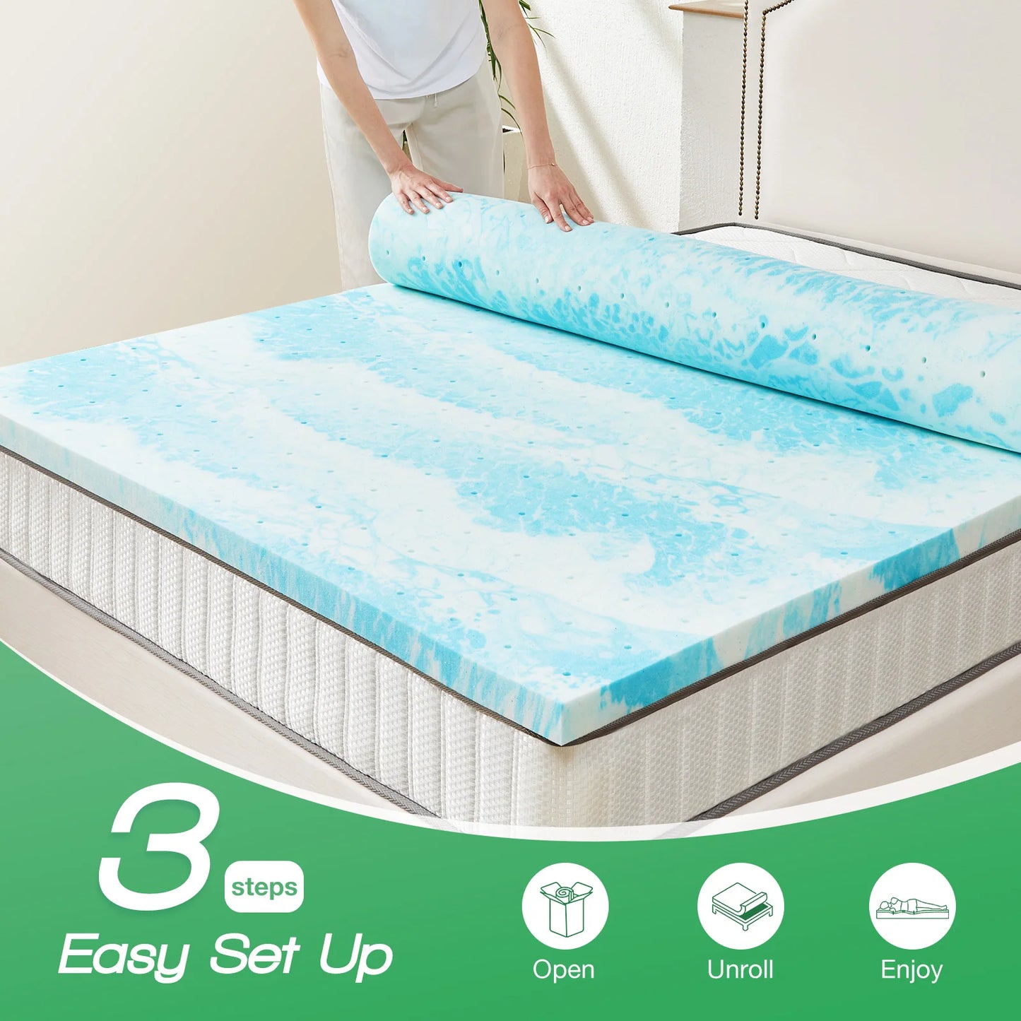 JHK 2 To 4 Inch Gel Cooling Memory Foam Mattress Topper