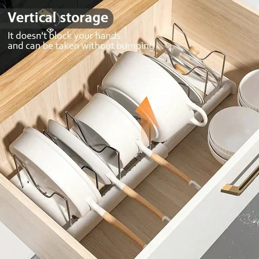 Pull-Out Pot And Pan Organizer, Kitchen Cabinet Drawer With 10 Adjustable Dividers, Easy Assembly, Pasting Fixed, No Drilling, Large Capacity, Heavy Duty, Expandable Length Between 16.93-23.23 Inches, Perfect Mother's Day Gif