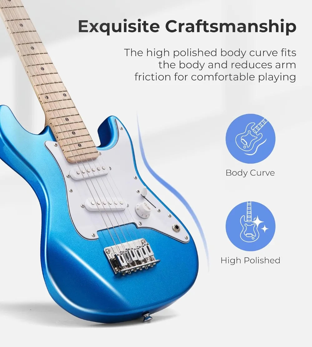 30 Inch Kids Electric Guitar Beginner Kit with Amp, Bag, Strap, Tuner, Capo, Picks, Cable (Blue)